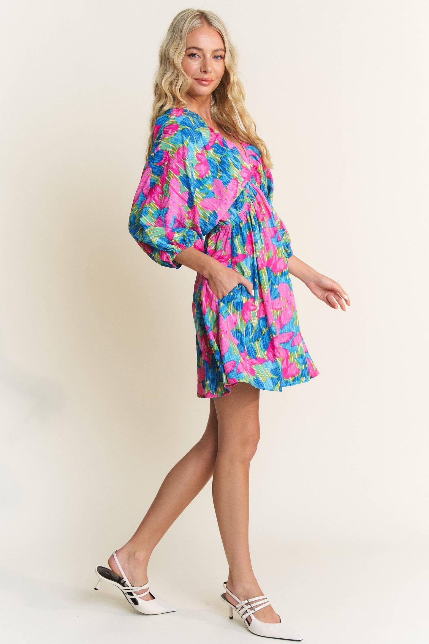 Blue Blossom Breeze Mini-Dress