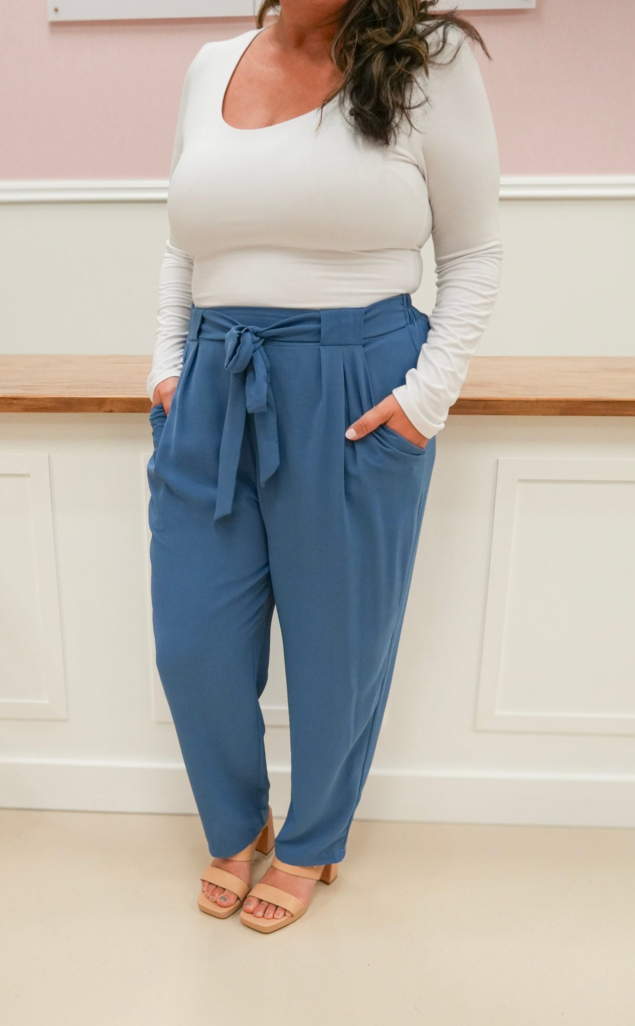 Denim Blue Pleated Wide Leg Pant