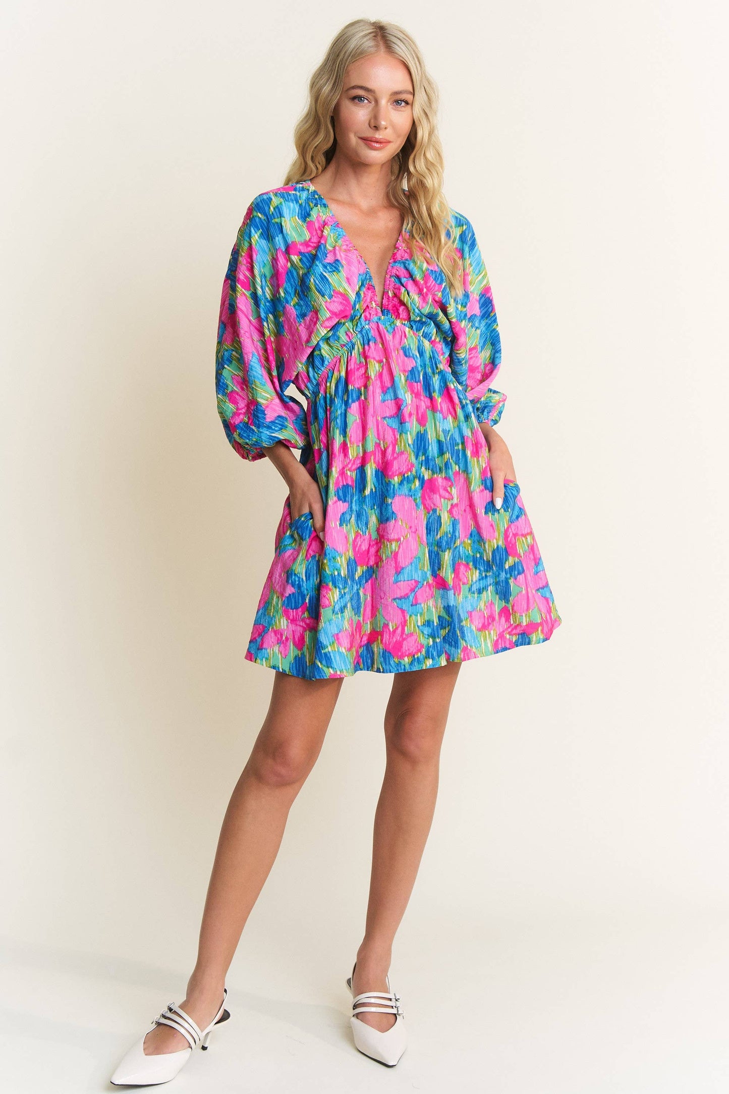 Blue Blossom Breeze Mini-Dress