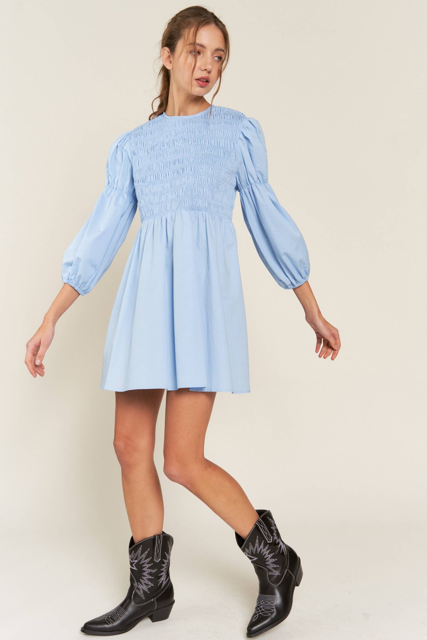 Blue Dakota Smocked Mini Dress