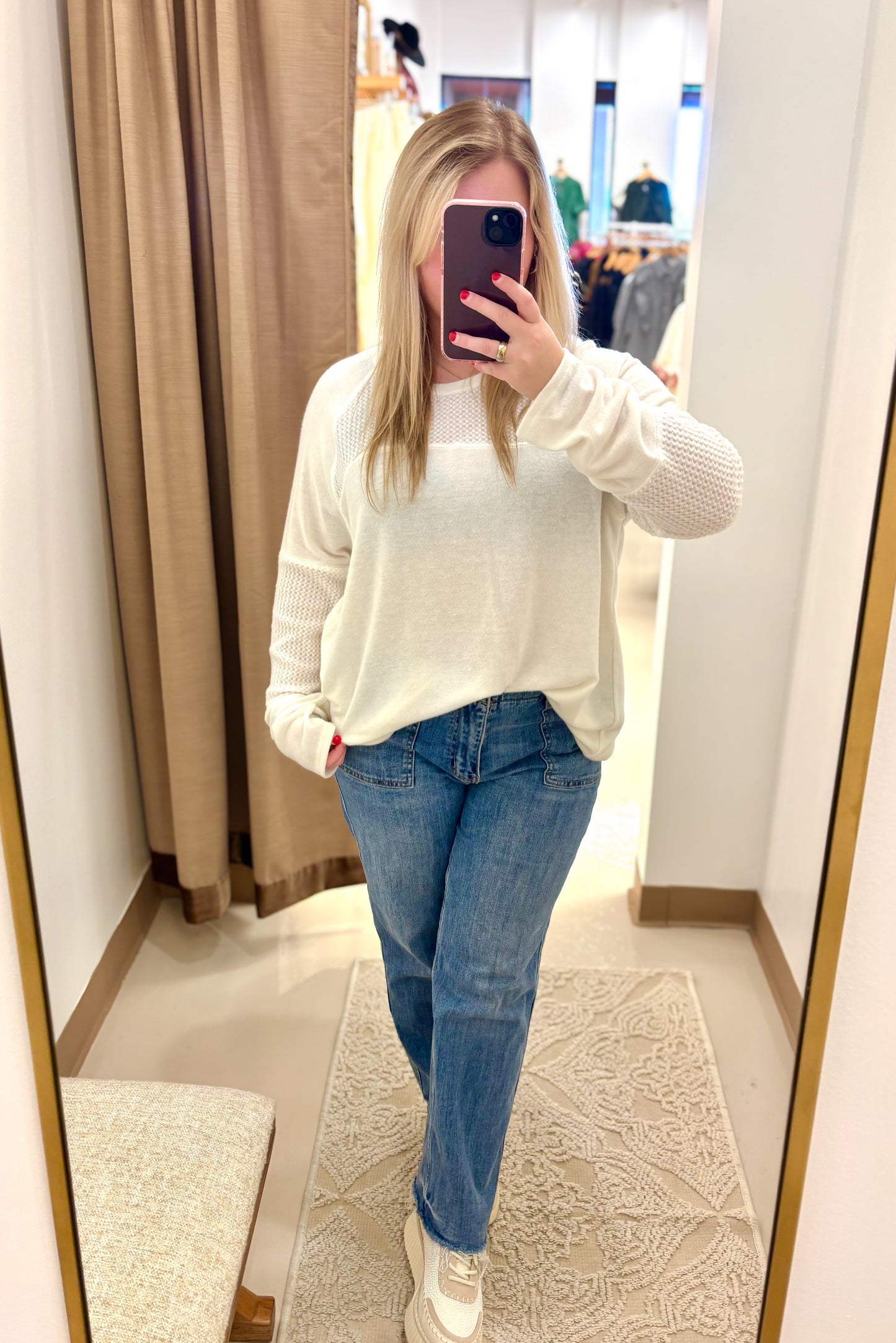 Long Sleeve Contrast Fabric Top