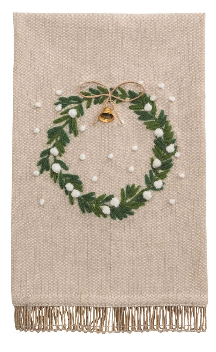 Wreath White Christmas Embroidered Towel