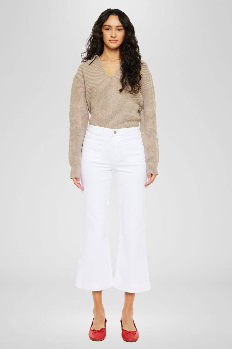 White High Rise Relaxed Cropped Flare Jeans