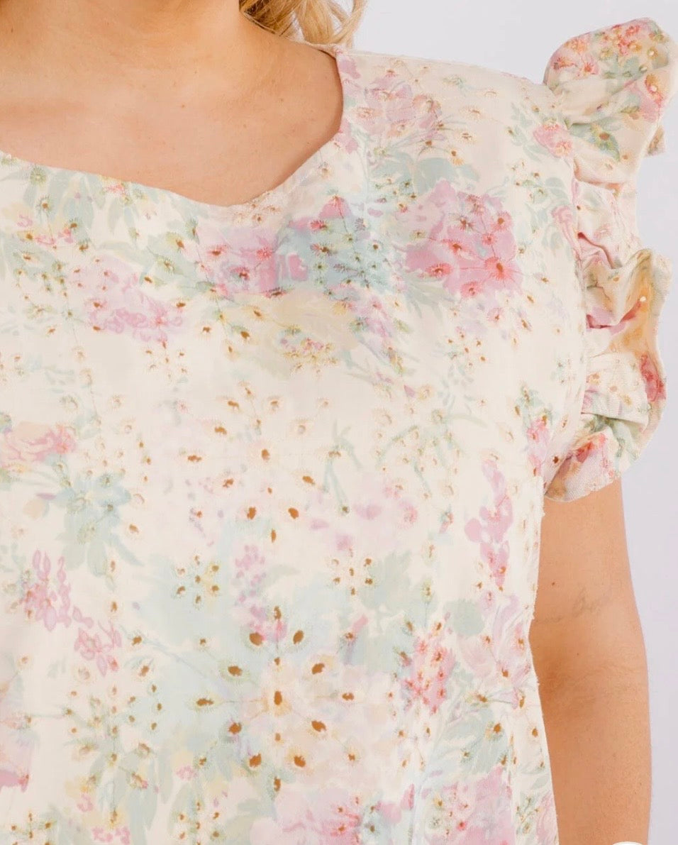 Floral Ruffle-Sleeve Short Set