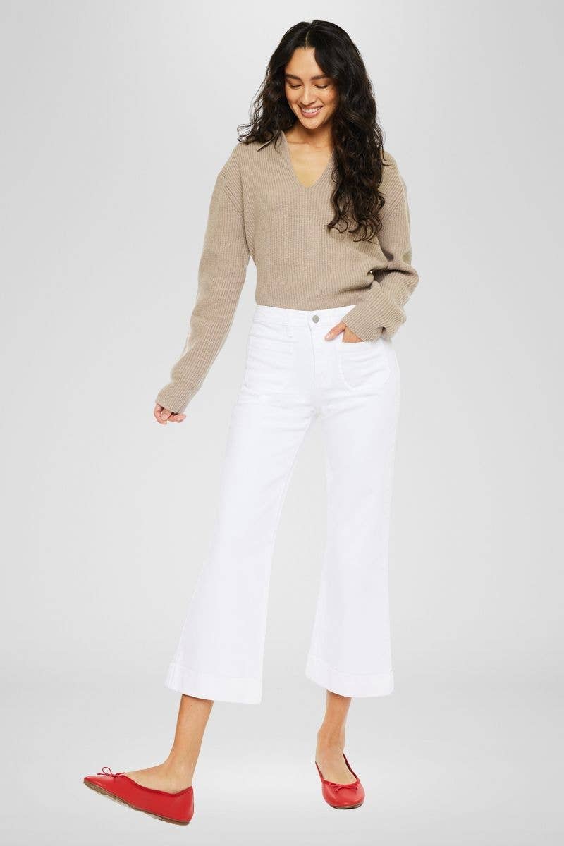 White High Rise Relaxed Cropped Flare Jeans