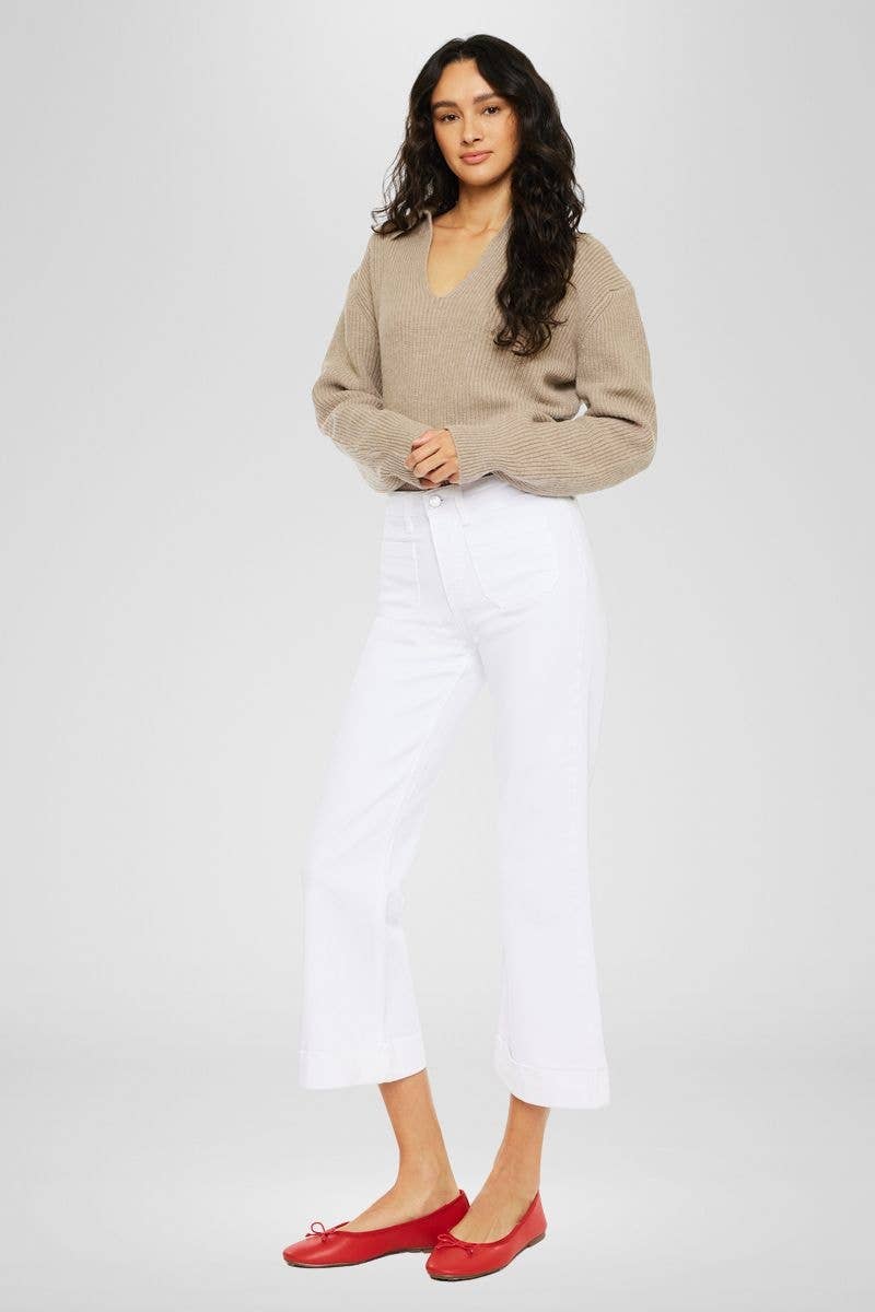 White High Rise Relaxed Cropped Flare Jeans