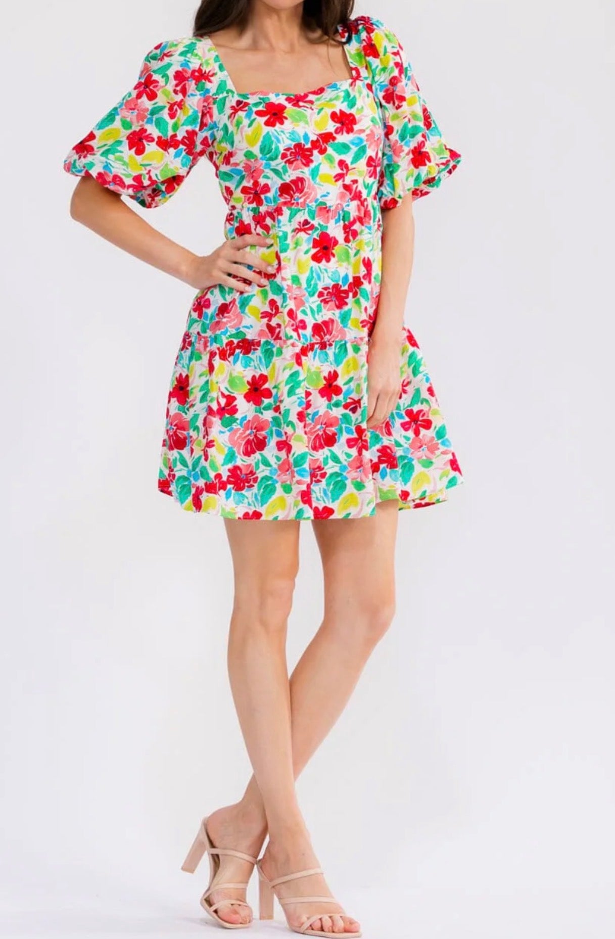 floral fit and flare dress with sleeves Fit, Flare, & Medium Size:22.5 Features Fit Deep V Neck High Split-Joint
