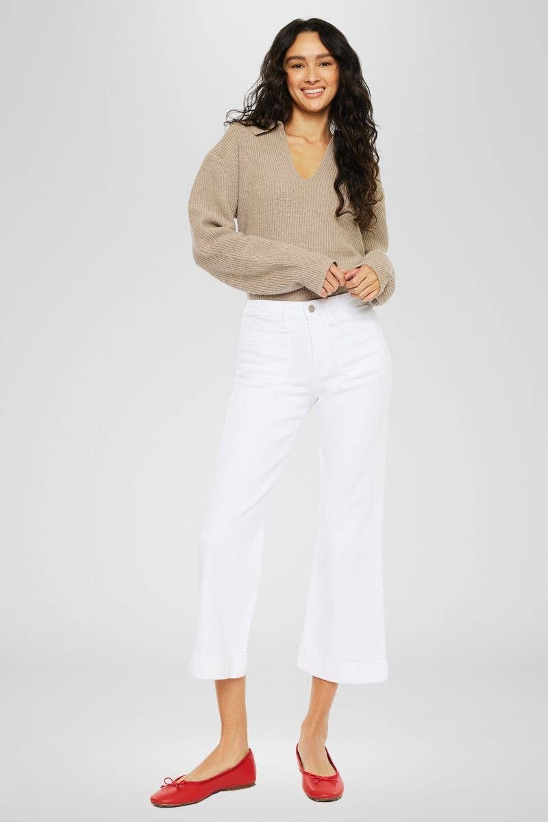 White High Rise Relaxed Cropped Flare Jeans
