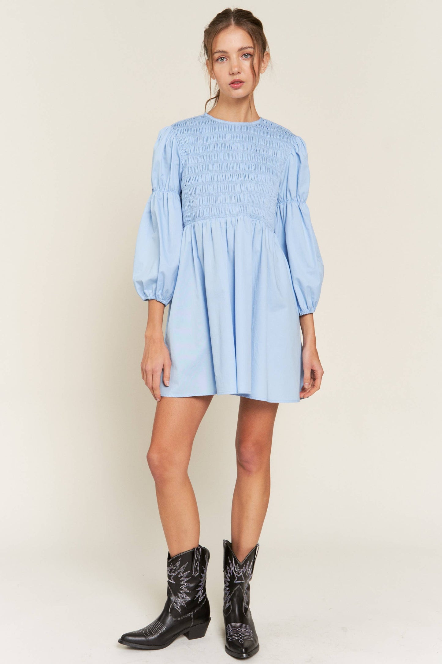 Blue Dakota Smocked Mini Dress