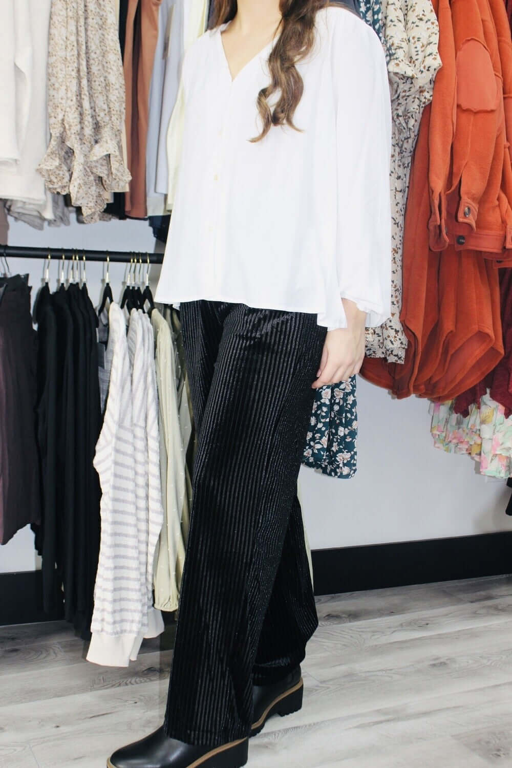 Ribbed Velvet Wide Leg Pant