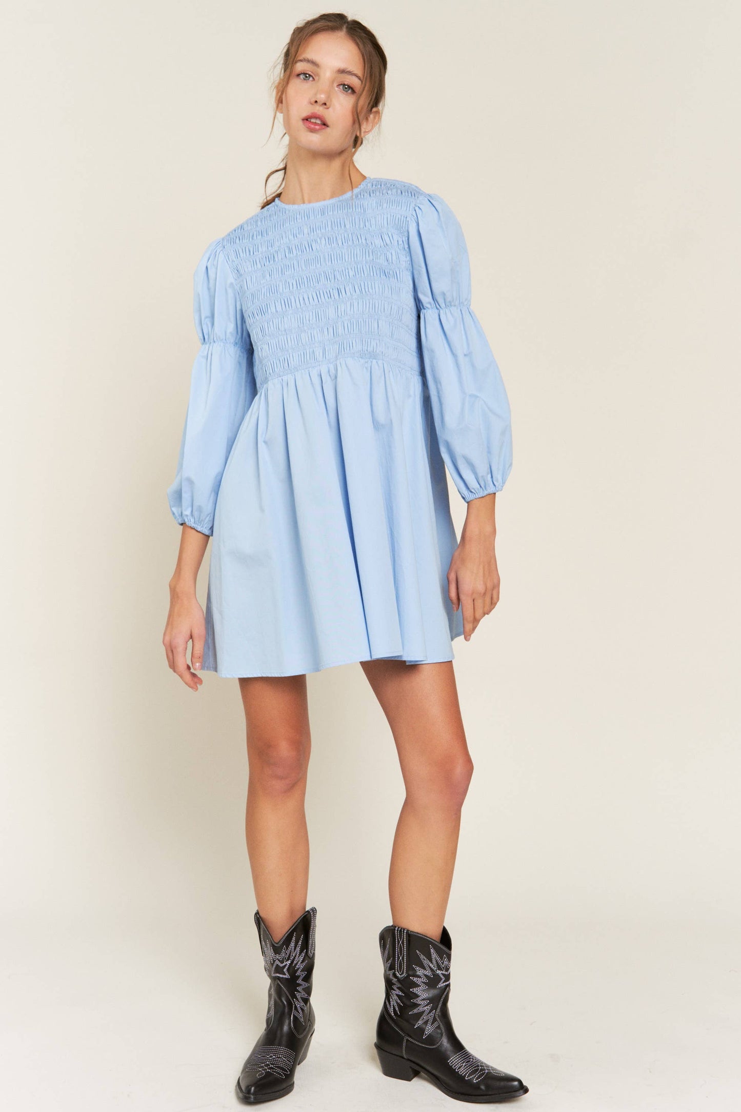 Blue Dakota Smocked Mini Dress