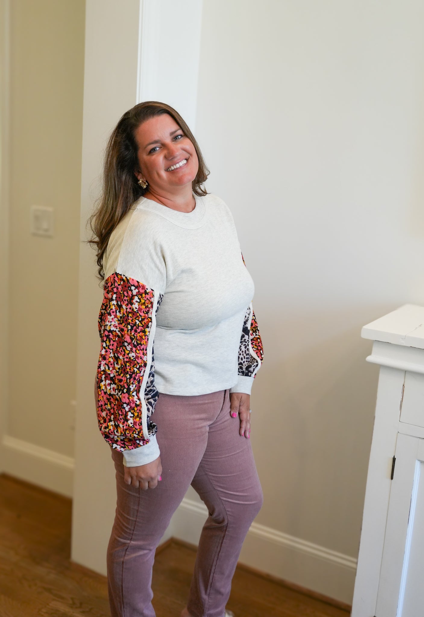 Mix Print Long Sleeve Top