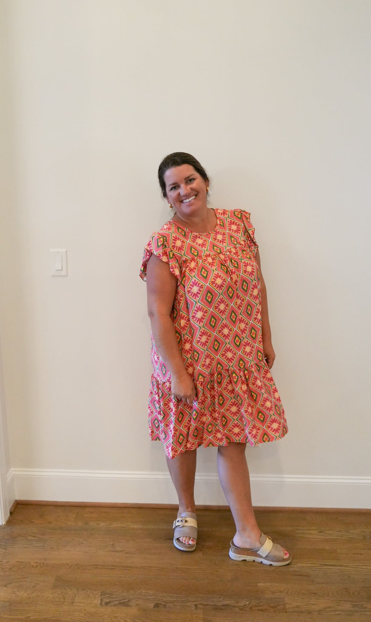 Printed Ruffle Short Sleeve Dress