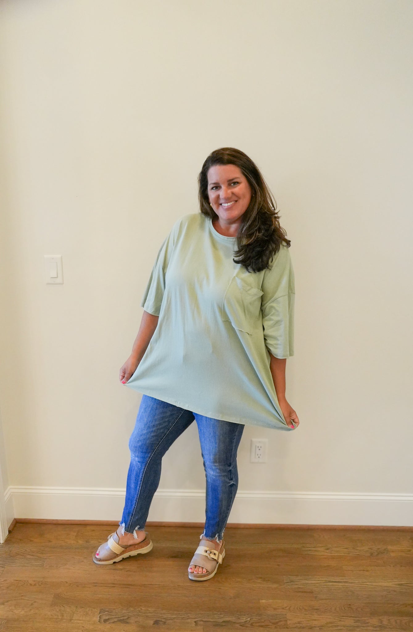 Cotton Oversized Front Pocket Raw Edge Boyfriend Tee