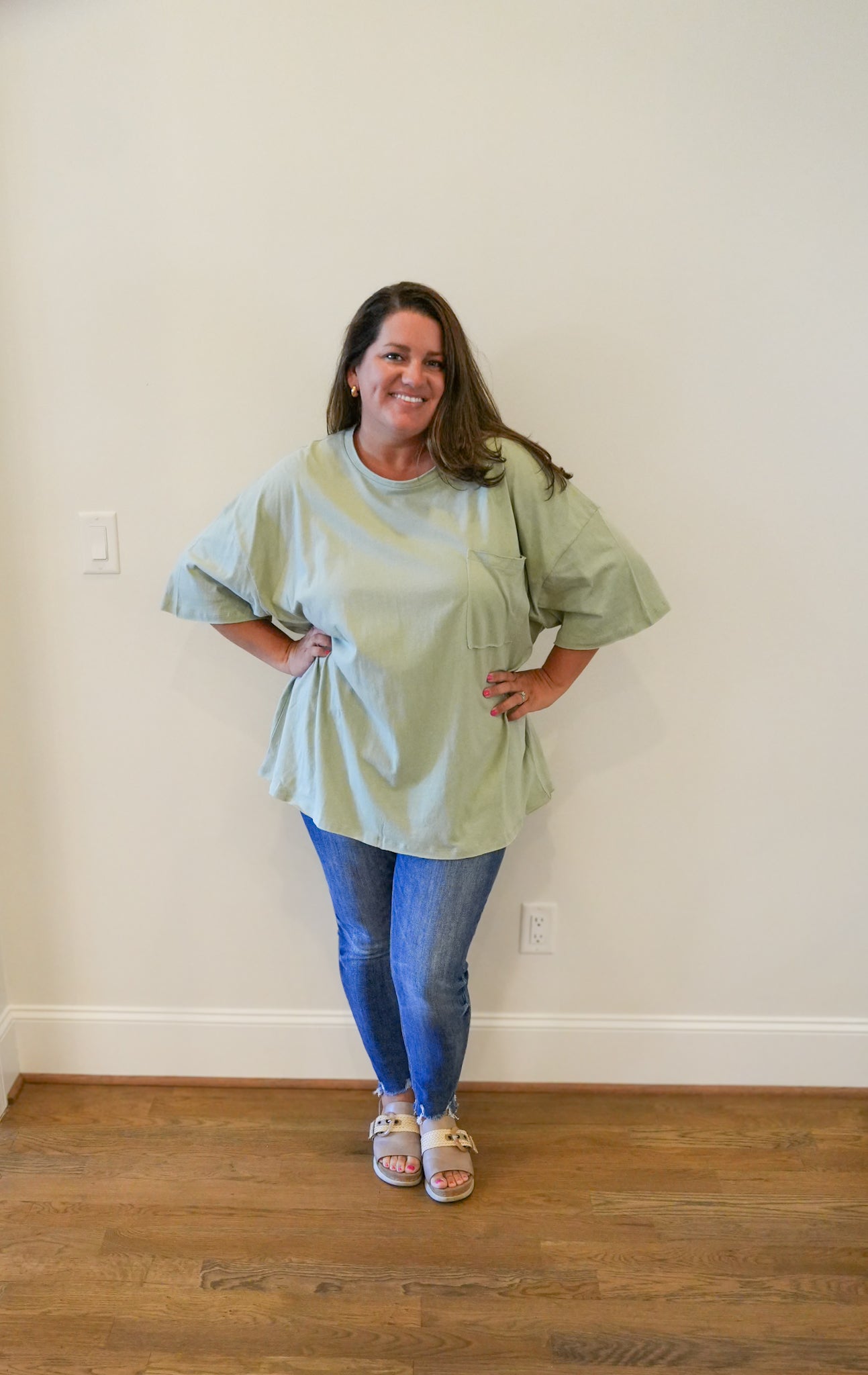 Cotton Oversized Front Pocket Raw Edge Boyfriend Tee