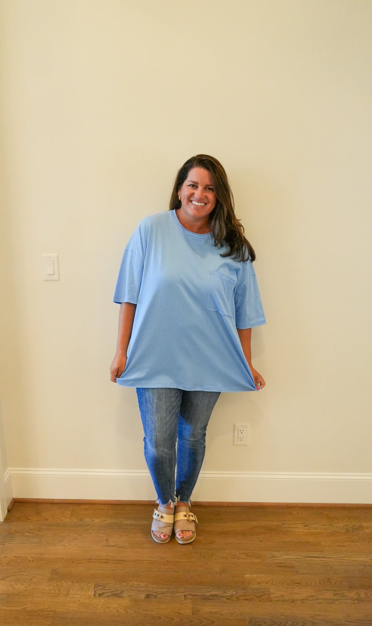 Cotton Oversized Front Pocket Raw Edge Boyfriend Tee