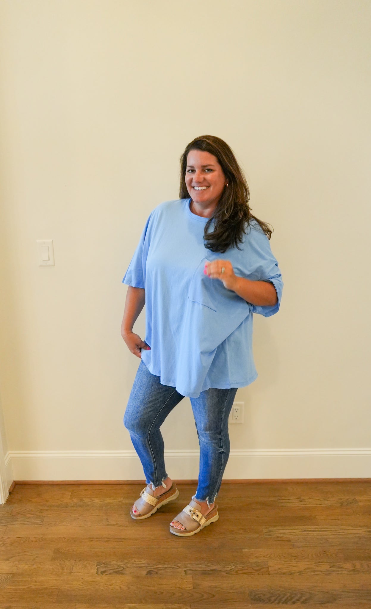 Cotton Oversized Front Pocket Raw Edge Boyfriend Tee