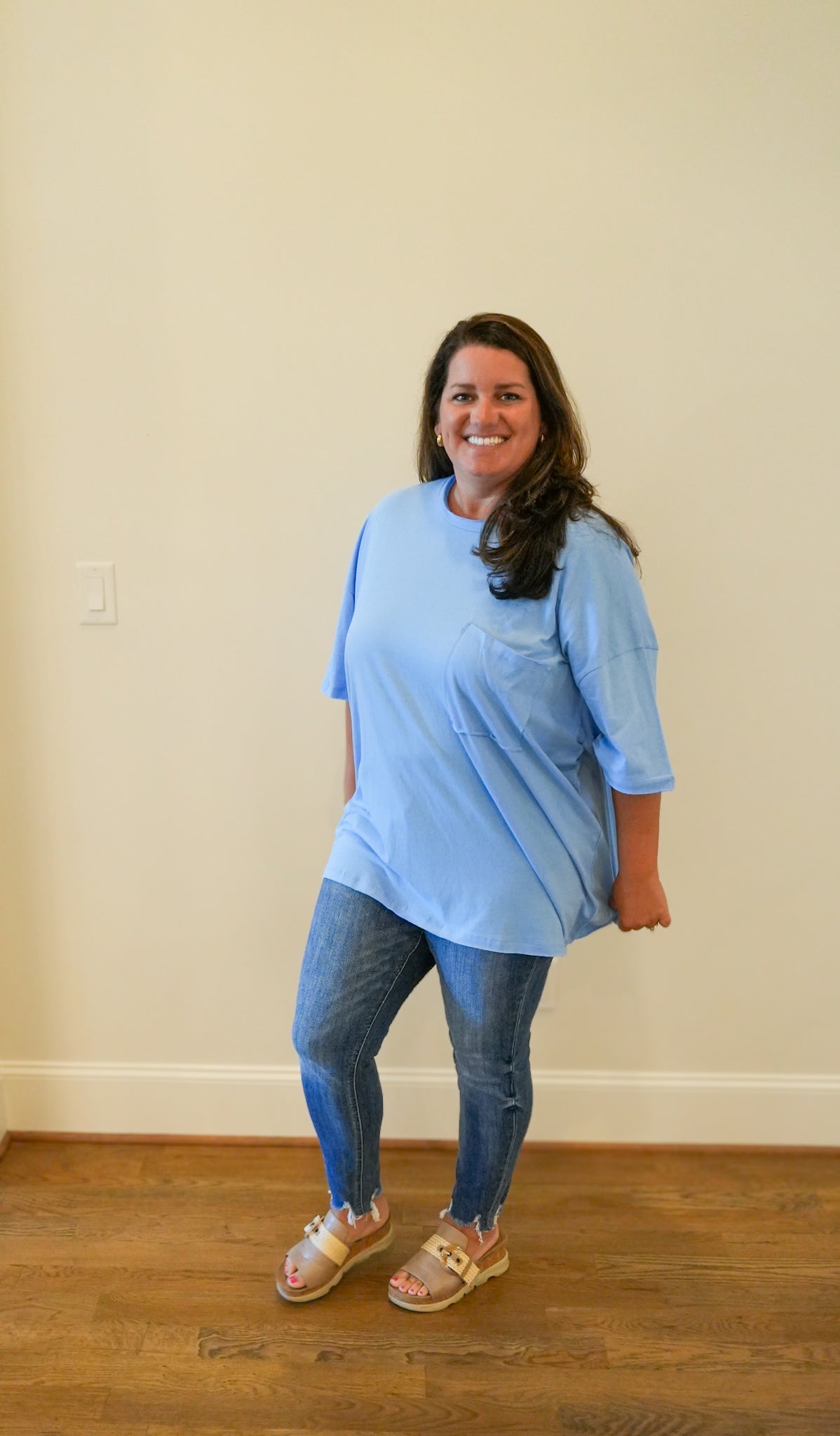 Cotton Oversized Front Pocket Raw Edge Boyfriend Tee