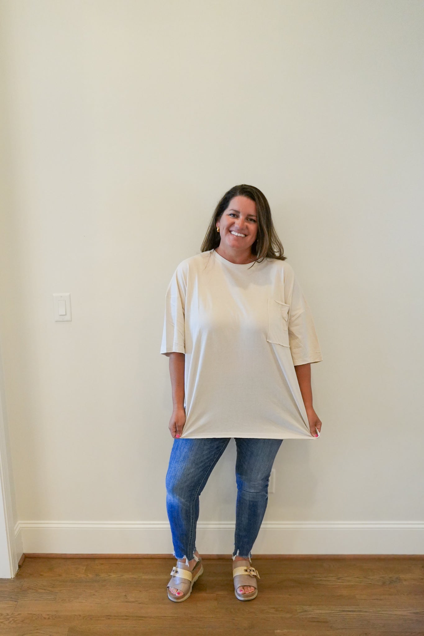 Cotton Oversized Front Pocket Raw Edge Boyfriend Tee