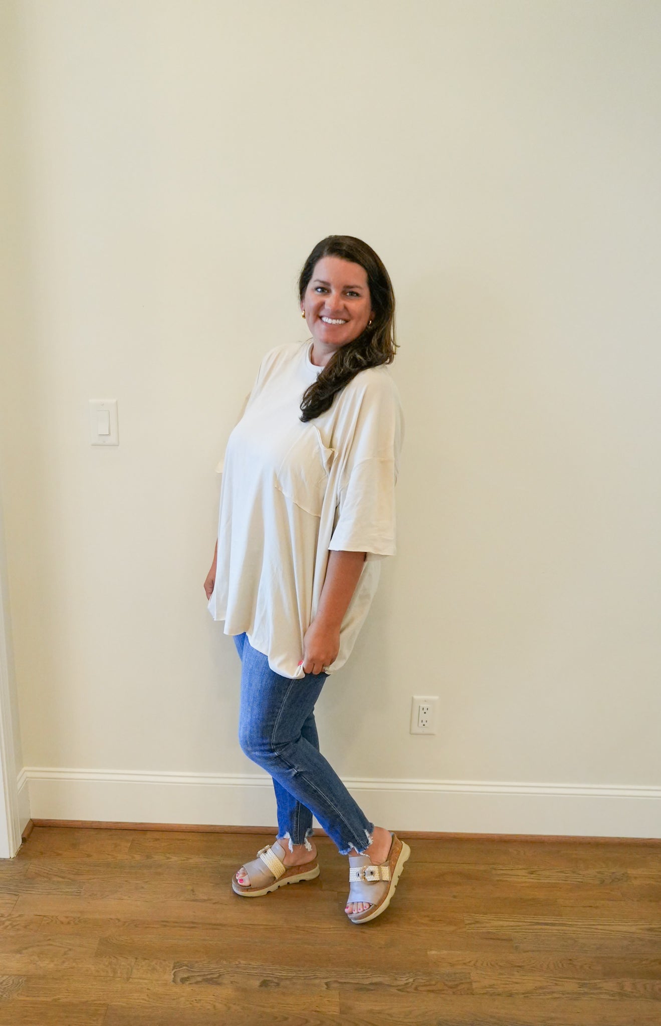 Cotton Oversized Front Pocket Raw Edge Boyfriend Tee