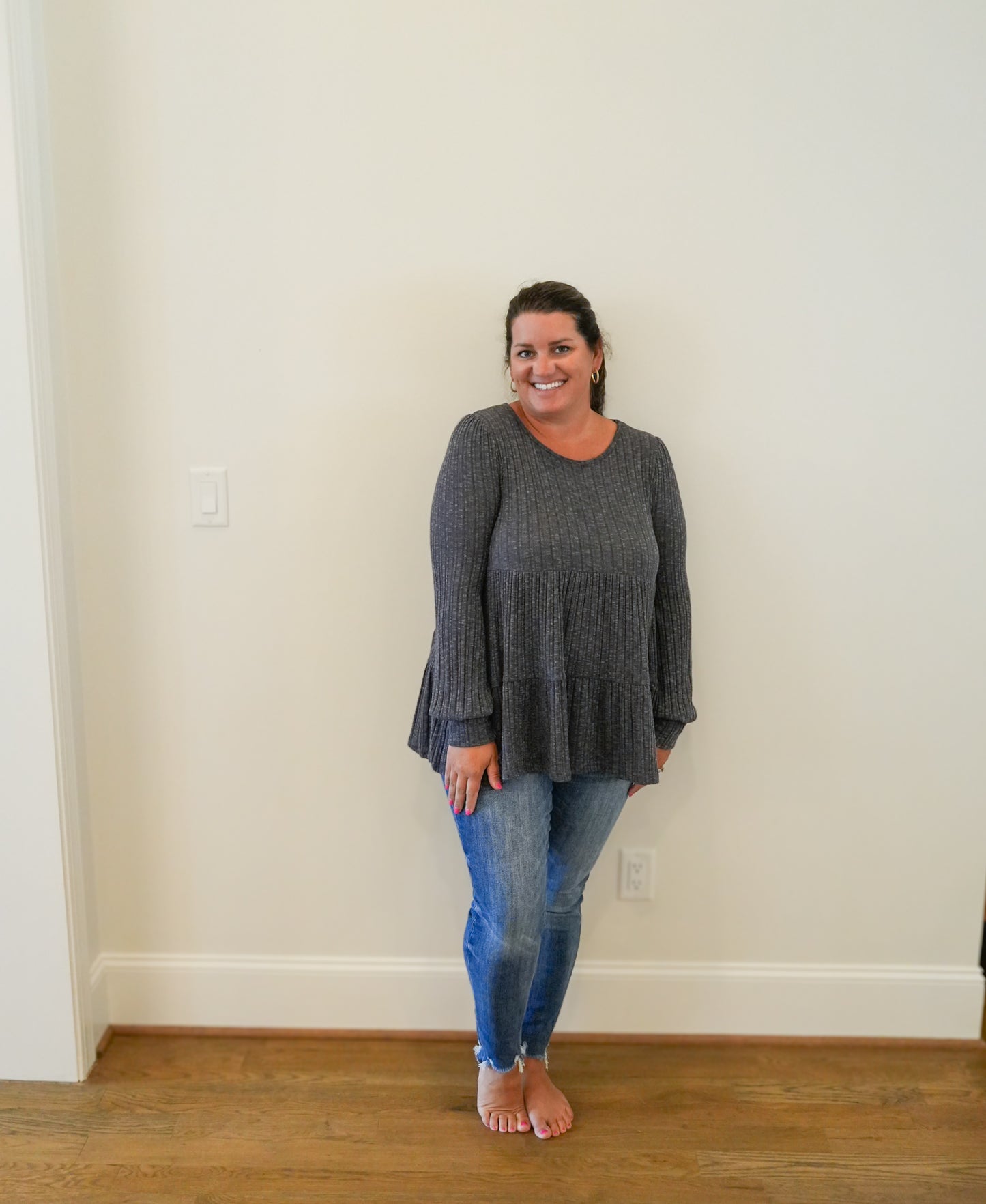 Charcoal Ribbed Knit Top