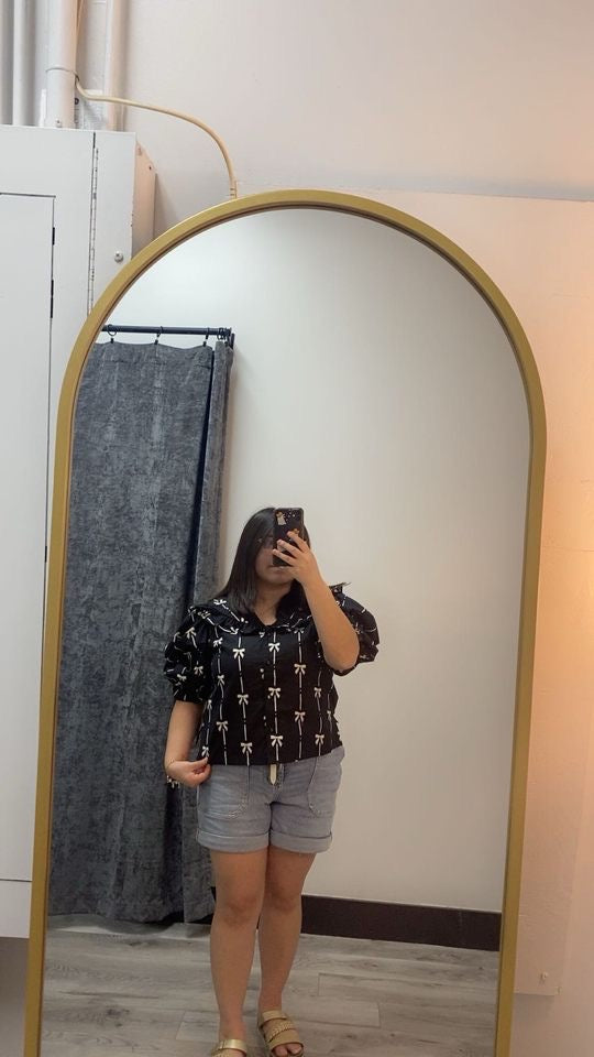Bow Print Puff Sleeve Top
