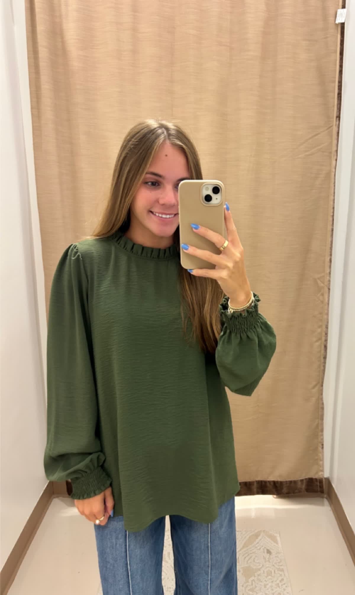 Olive Ruffled Neck Top