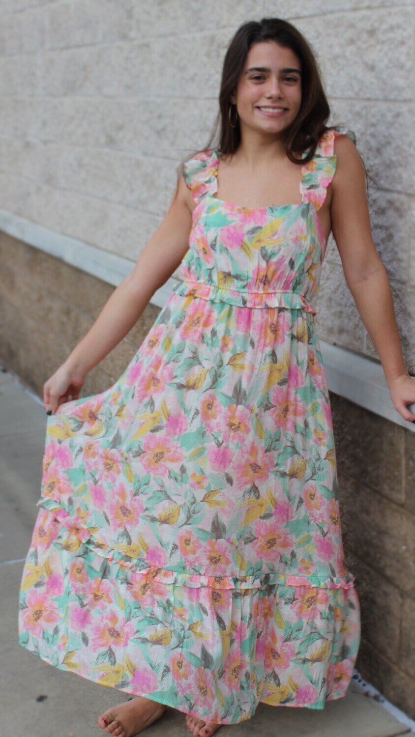 Floral Ruffle Shoulder Strap Dress