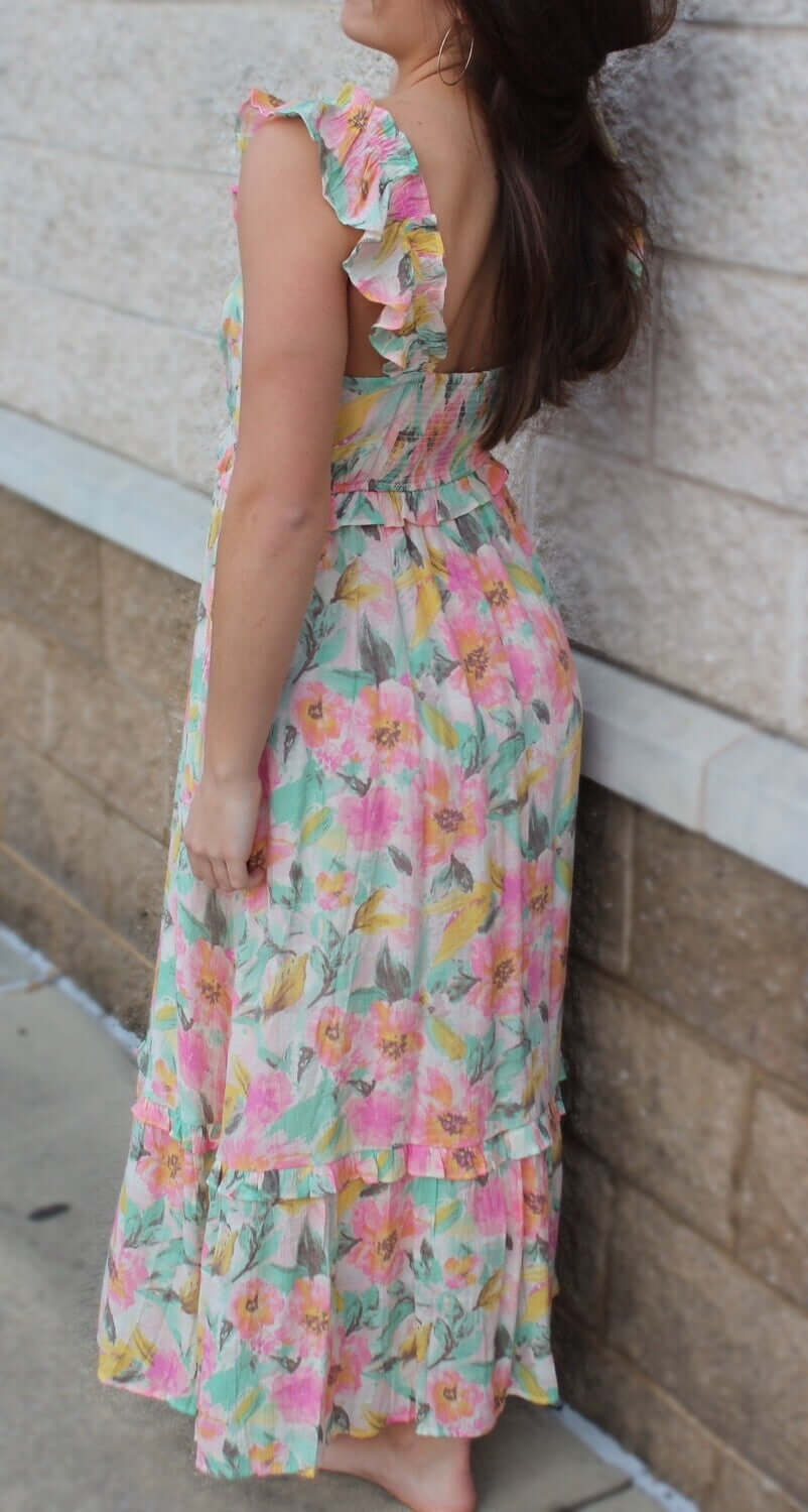 Floral Ruffle Shoulder Strap Dress