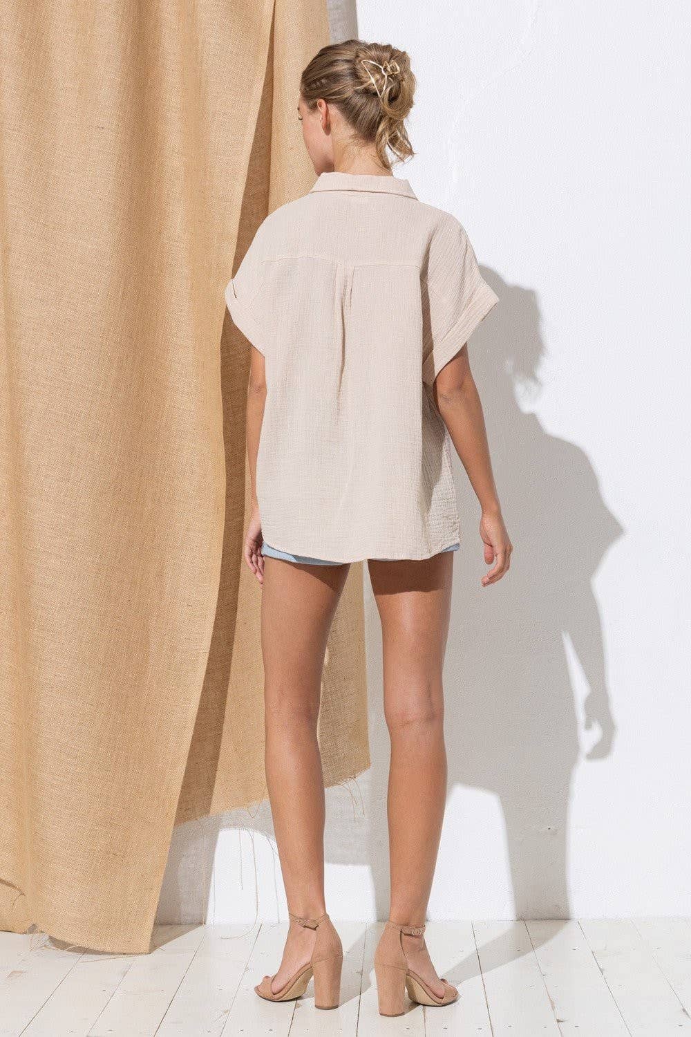 Beige Sky Dot Button-Up