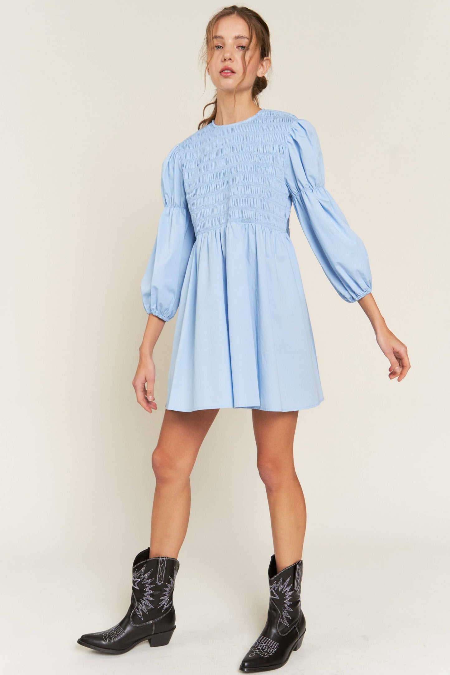 Blue Dakota Smocked Mini Dress