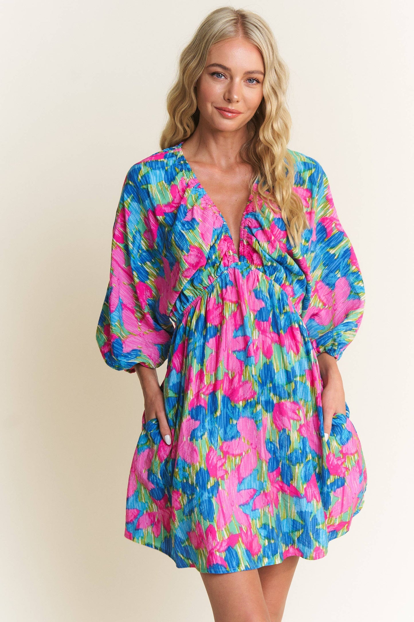 Blue Blossom Breeze Mini-Dress