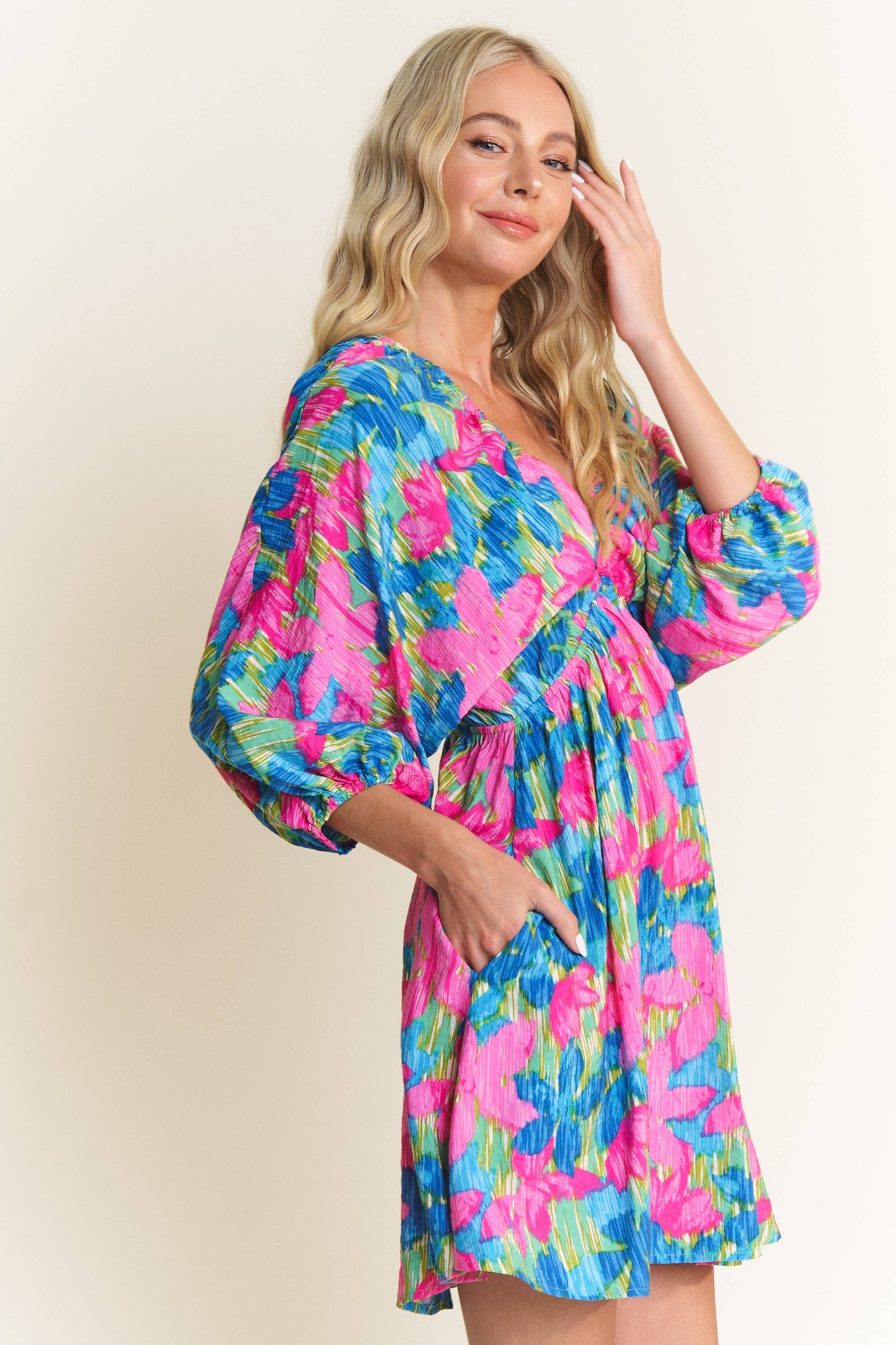 Blue Blossom Breeze Mini-Dress