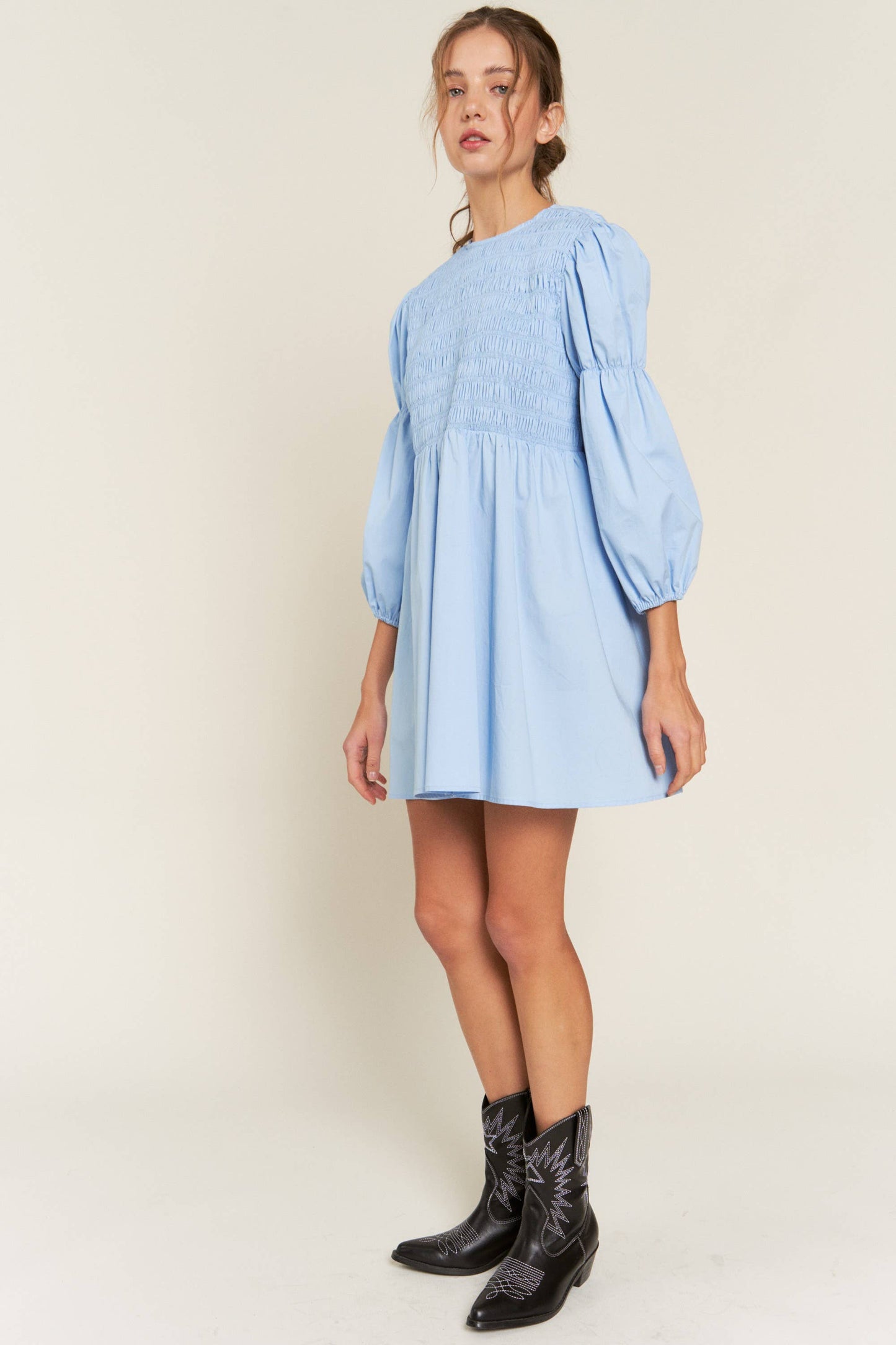 Blue Dakota Smocked Mini Dress