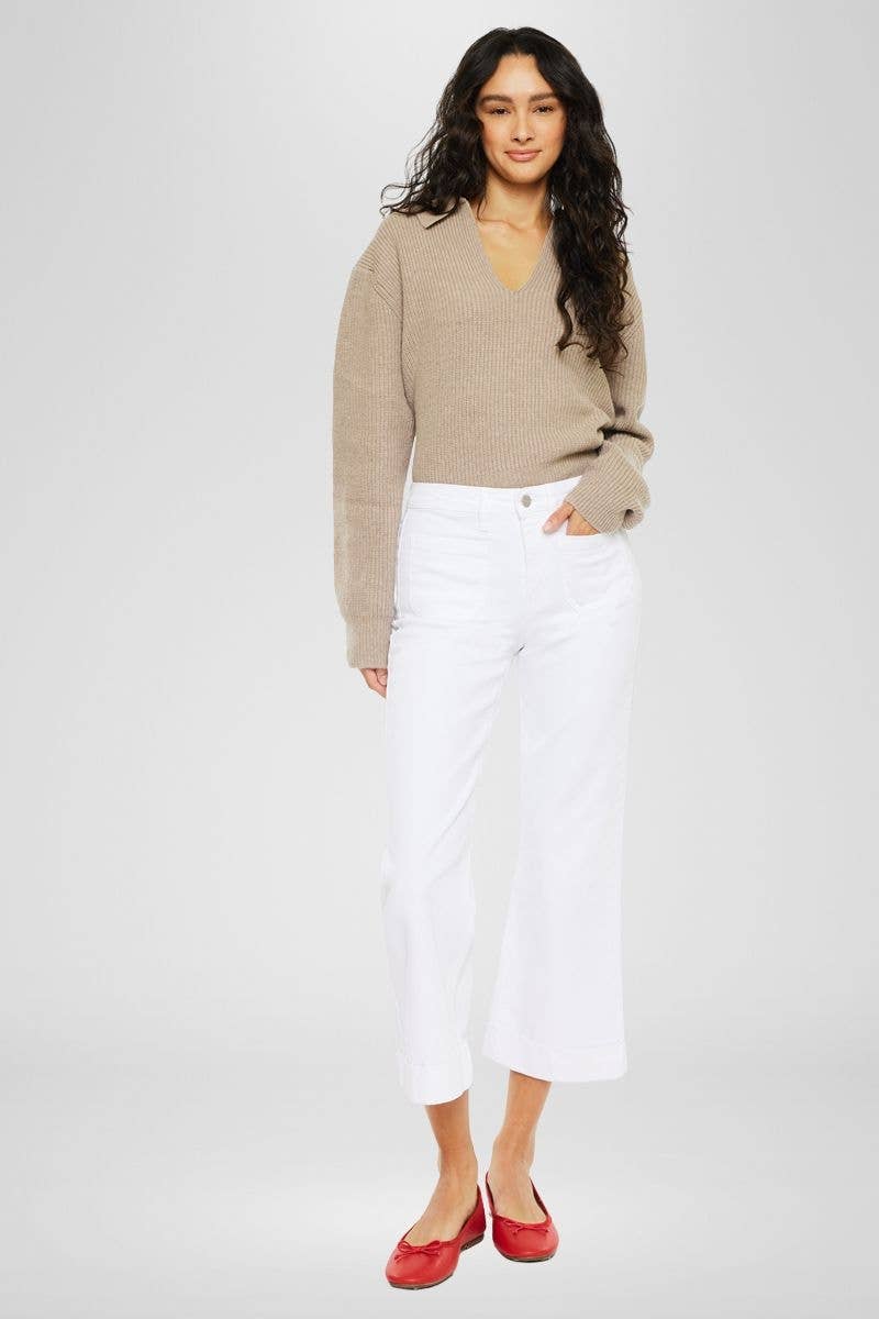 White High Rise Relaxed Cropped Flare Jeans
