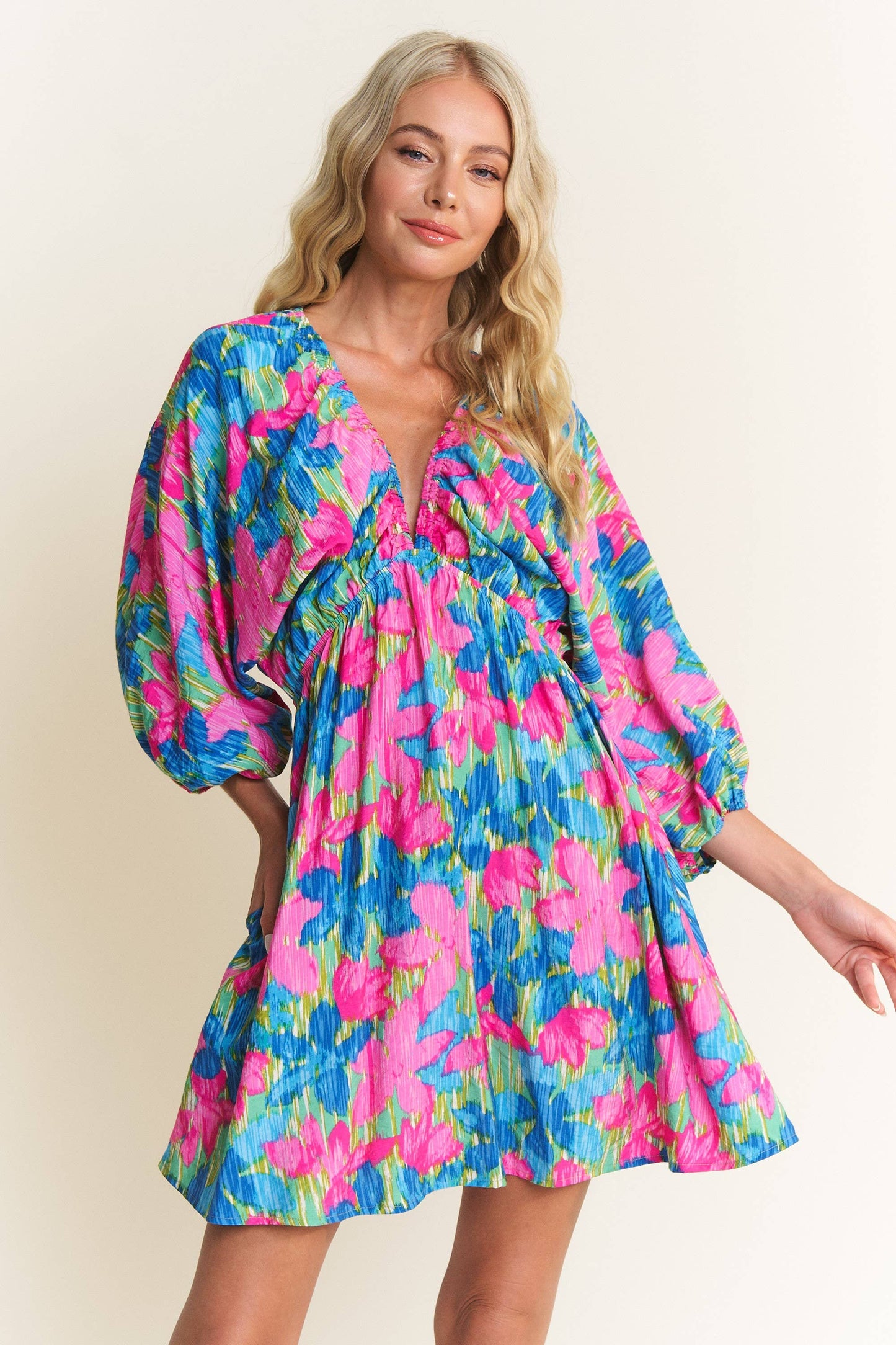 Blue Blossom Breeze Mini-Dress