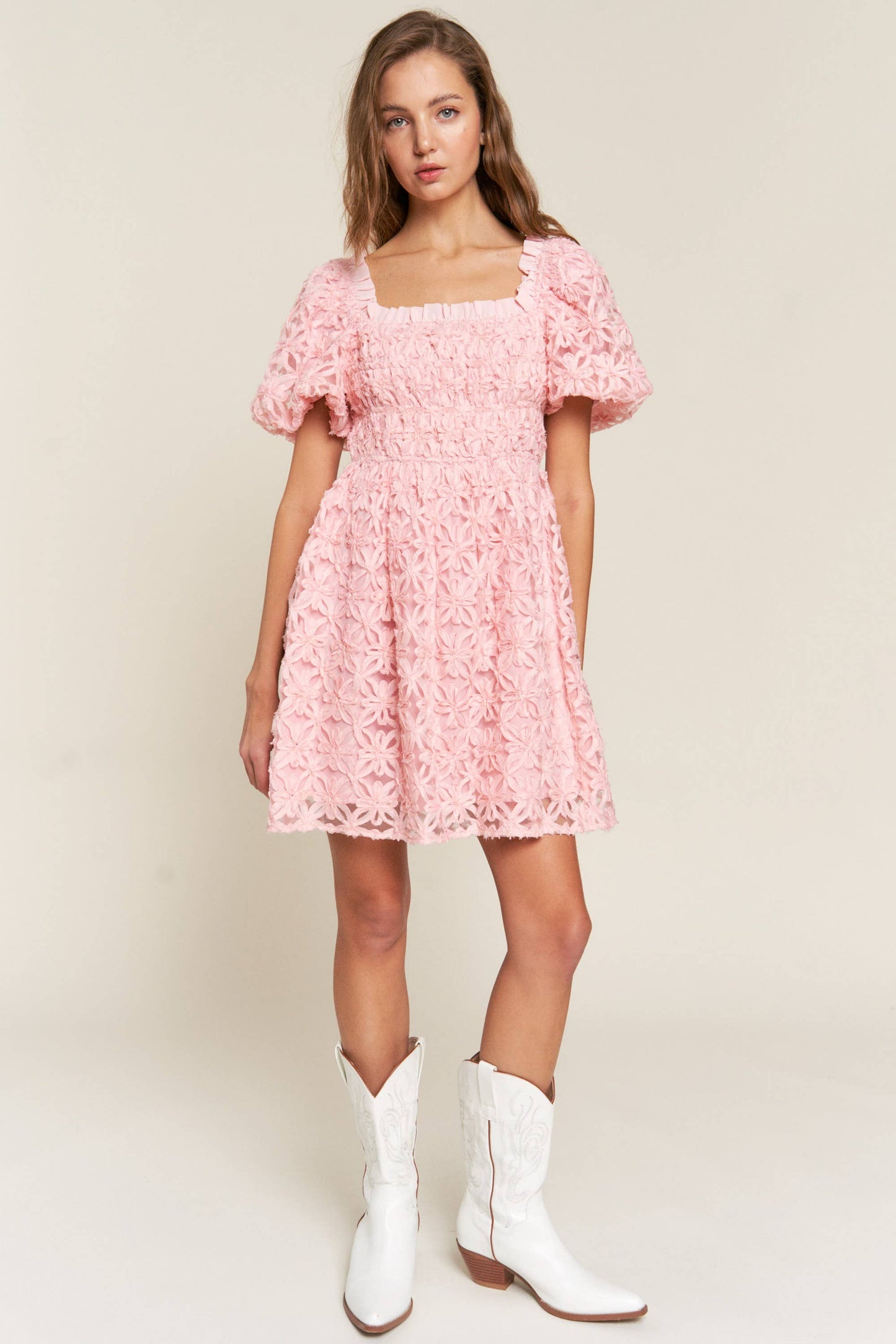 Babydoll Pink Floral Mini Dress