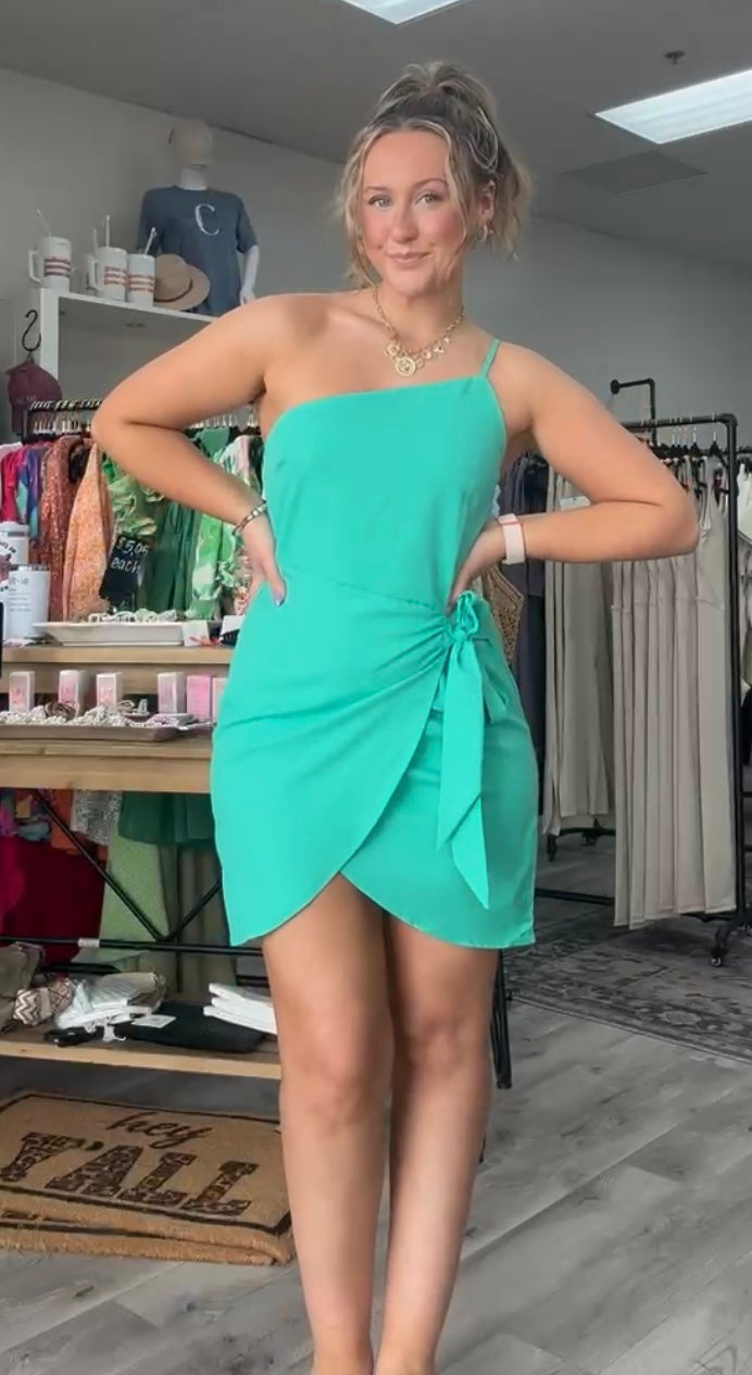 Poly Linen One Shoulder Wrap Dress