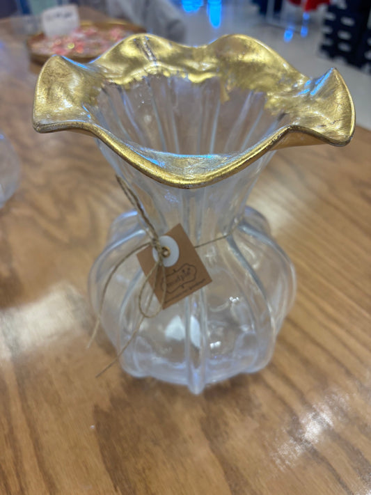 Large Gold Edge Ruffle Vase