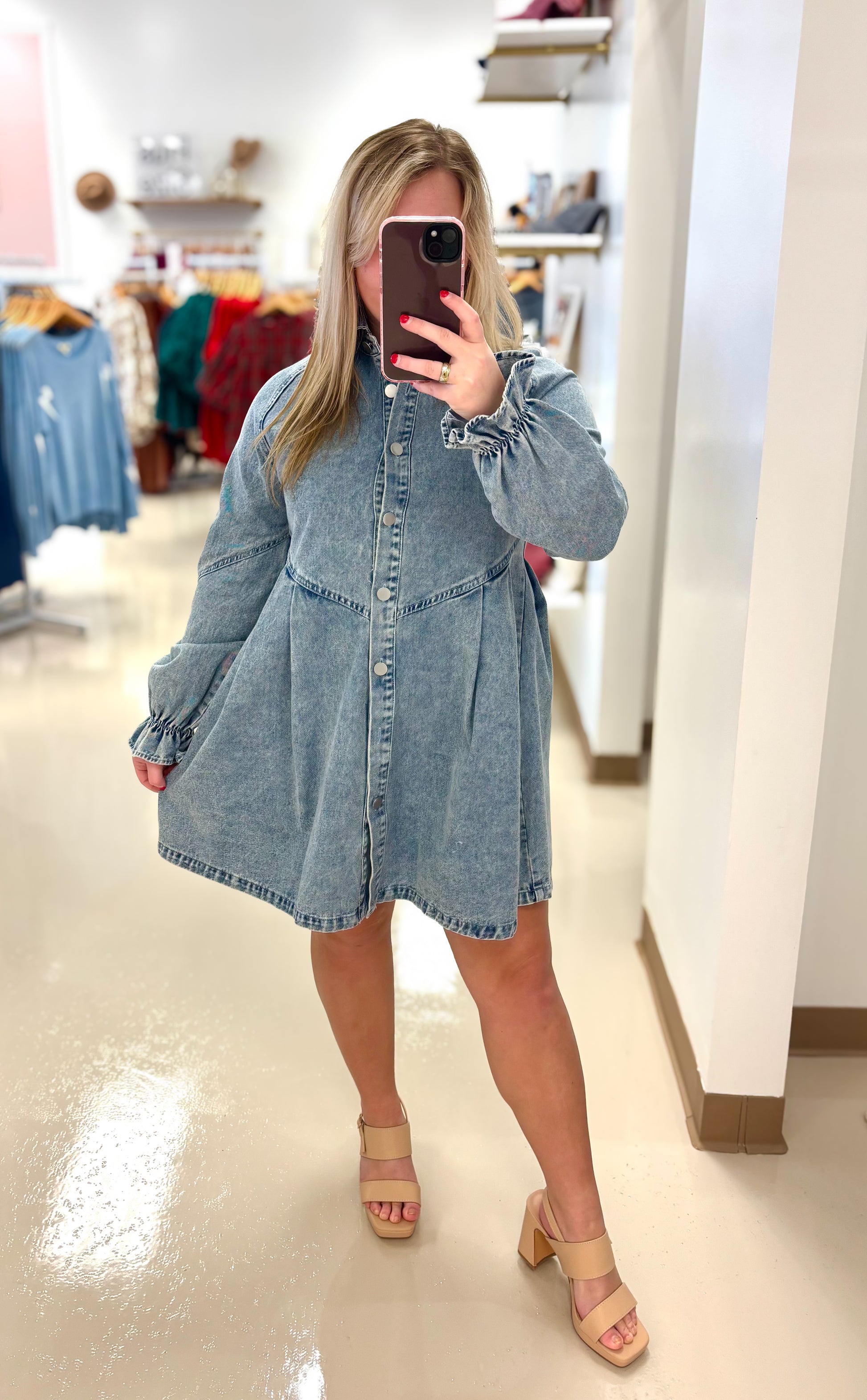 denim dress with daisies Mila Denim Tencel Daisy Embroidered Midi Dress XS