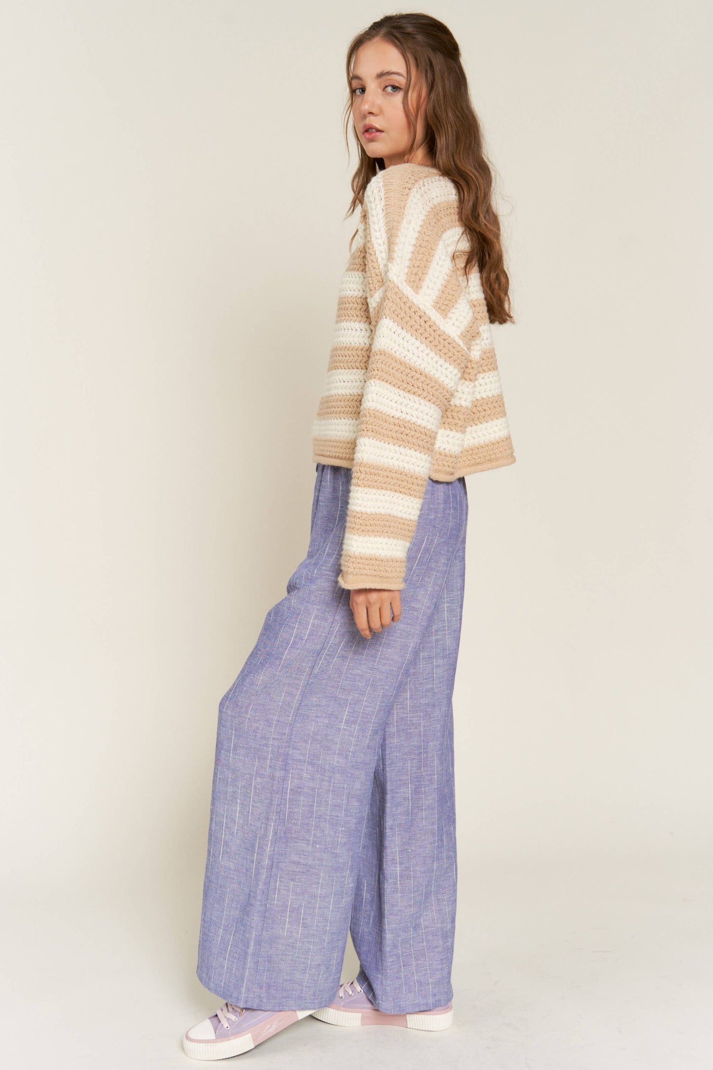 Beige Striped Knit Sweater