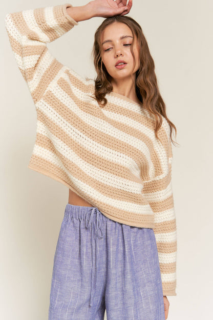 Beige Striped Knit Sweater