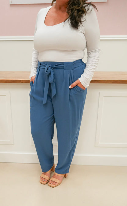 Denim Blue Pleated Wide Leg Pant