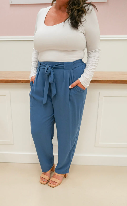 Denim Blue Pleated Wide Leg Pant