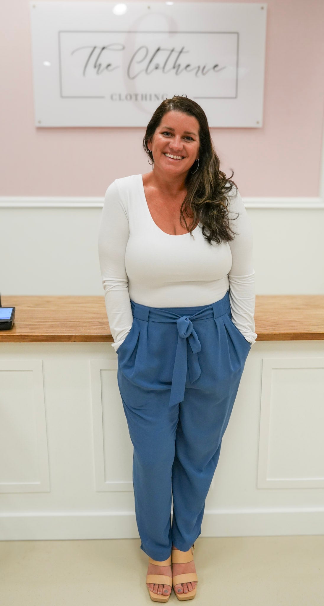 Denim Blue Pleated Wide Leg Pant