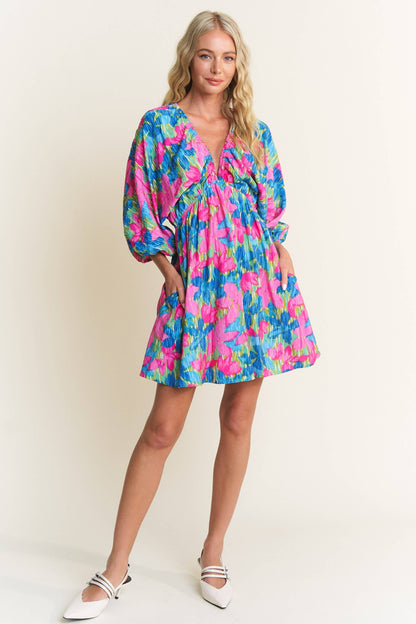 Blue Blossom Breeze Mini-Dress