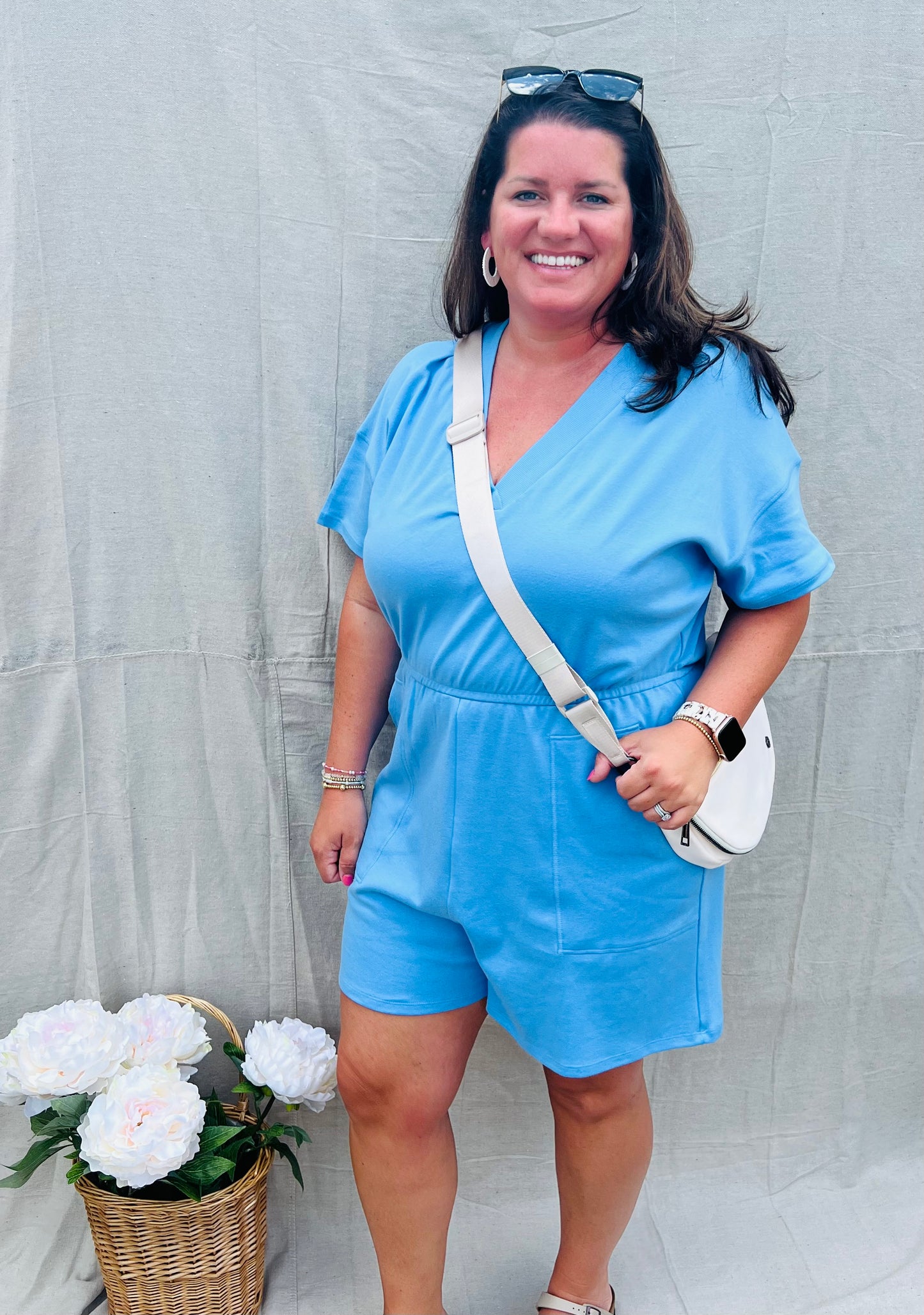 Cotton Ribbed V-Neck Romper