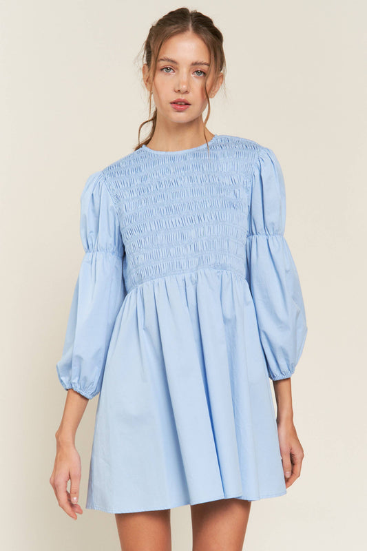 Blue Dakota Smocked Mini Dress
