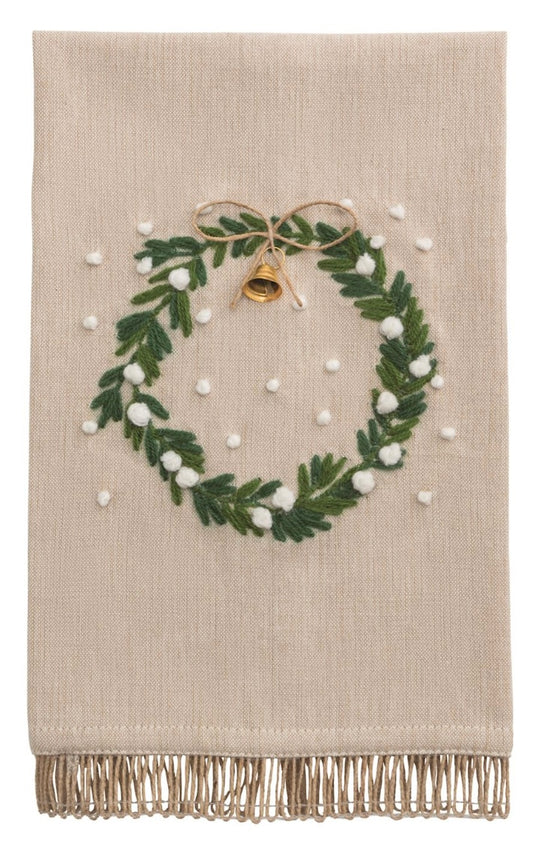 Wreath White Christmas Embroidered Towel