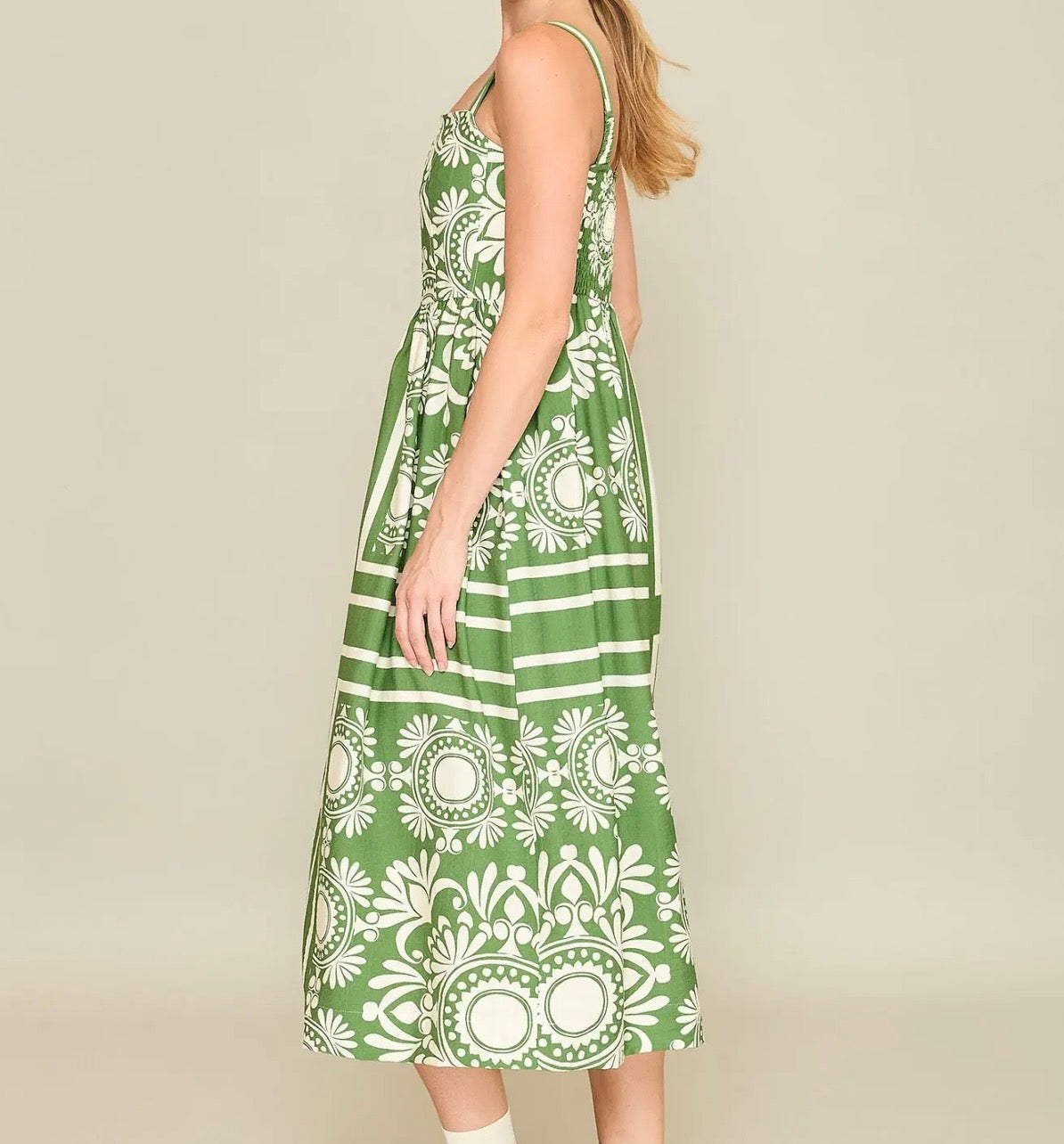 Two Tone Print Midi Dress